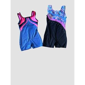 Girl's Size XS/S Colorful Gymnastics Leotard Bundle Lot 2 Purple Pink Black EUC